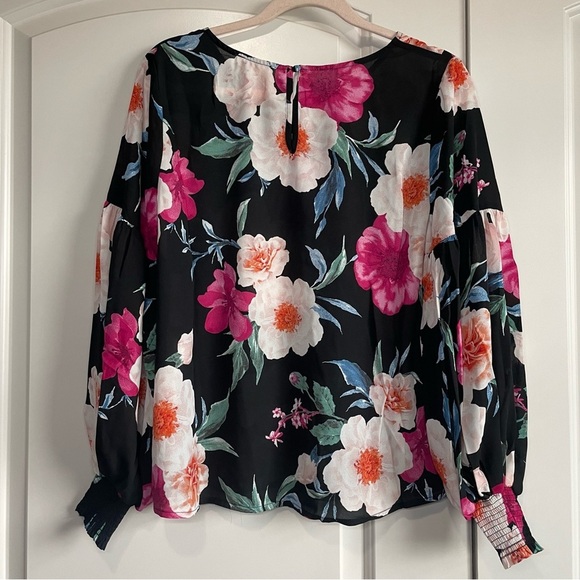 Gorgeous Blu Pepper Black Floral Chiffon Blouse Drop Sleeves - Picture 4 of 9